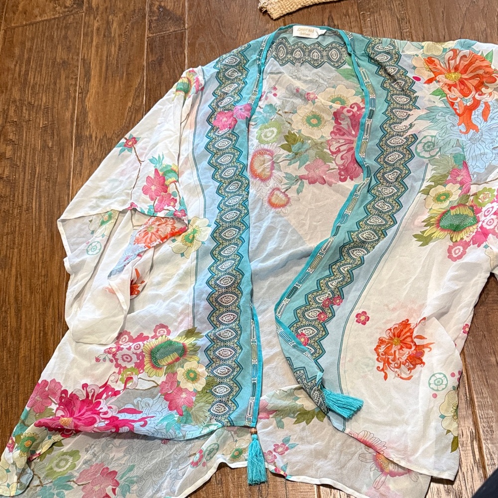 Johnny Was Multicolor Floral Kimono Blouse